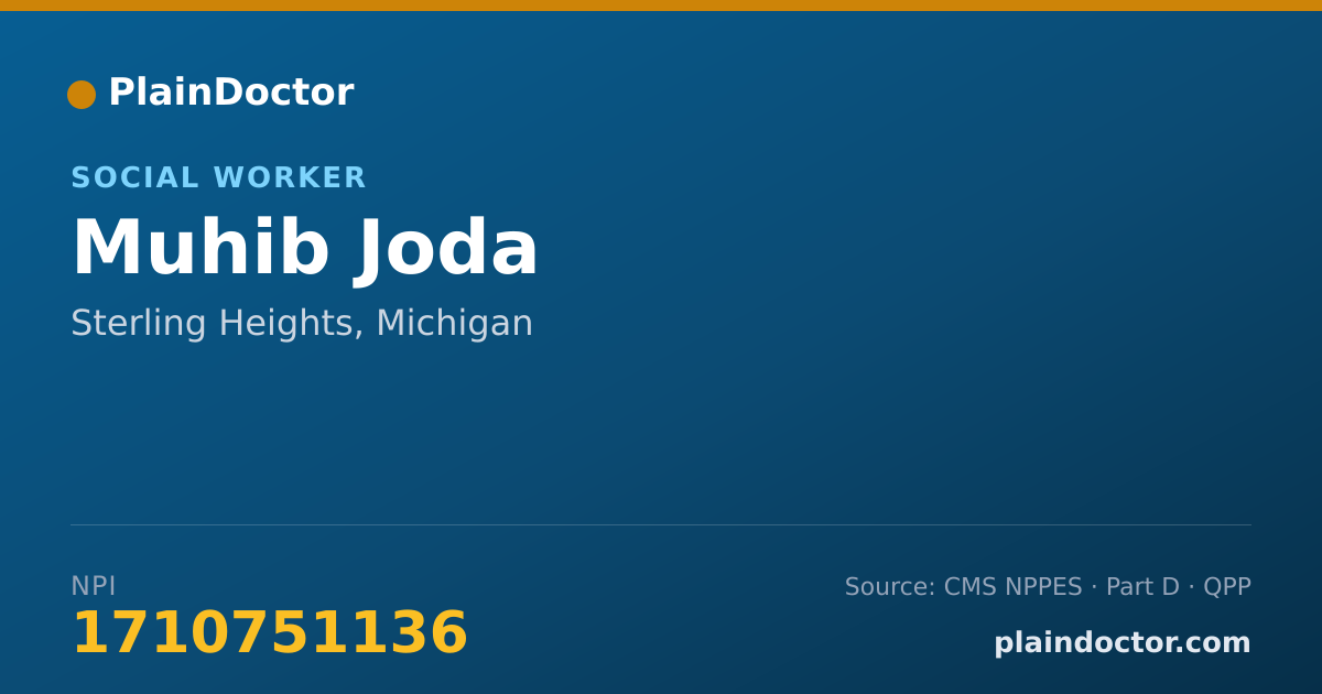 Shareable card for Muhib Joda - Social Worker, Sterling Heights, MI