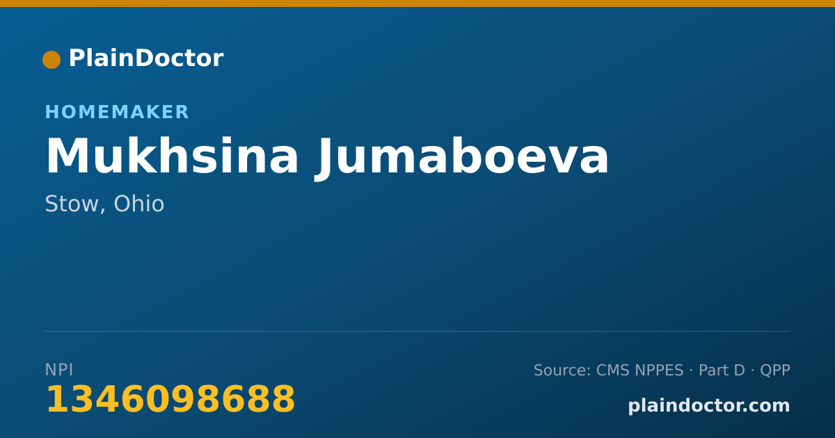 Shareable card for Mukhsina Jumaboeva - Homemaker, Stow, OH