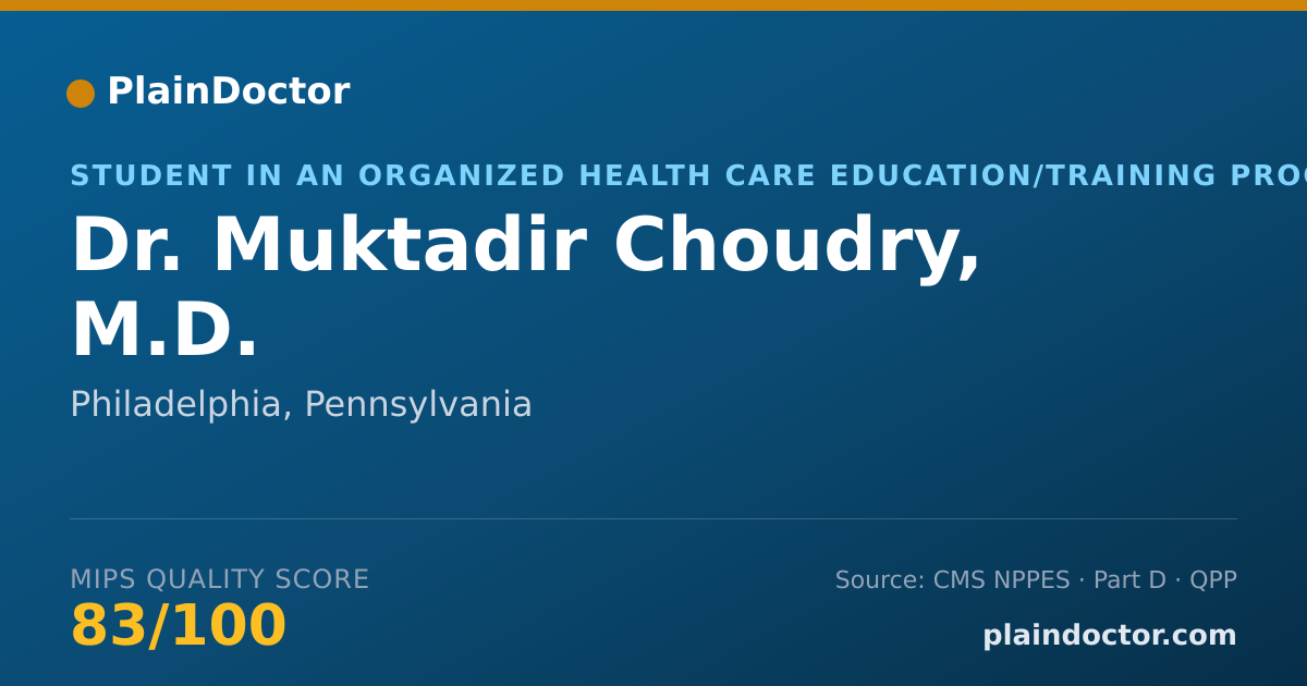 Shareable card for Muktadir Choudry, M.D. - Student in an Organized Health Care Education/Training Program, Philadelphia, PA