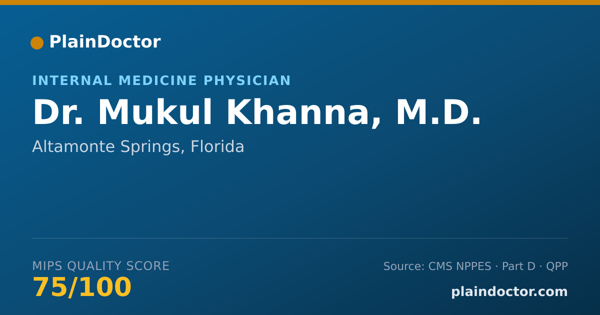 Shareable card for Mukul Khanna, M.D. - Internal Medicine Physician, Altamonte Springs, FL