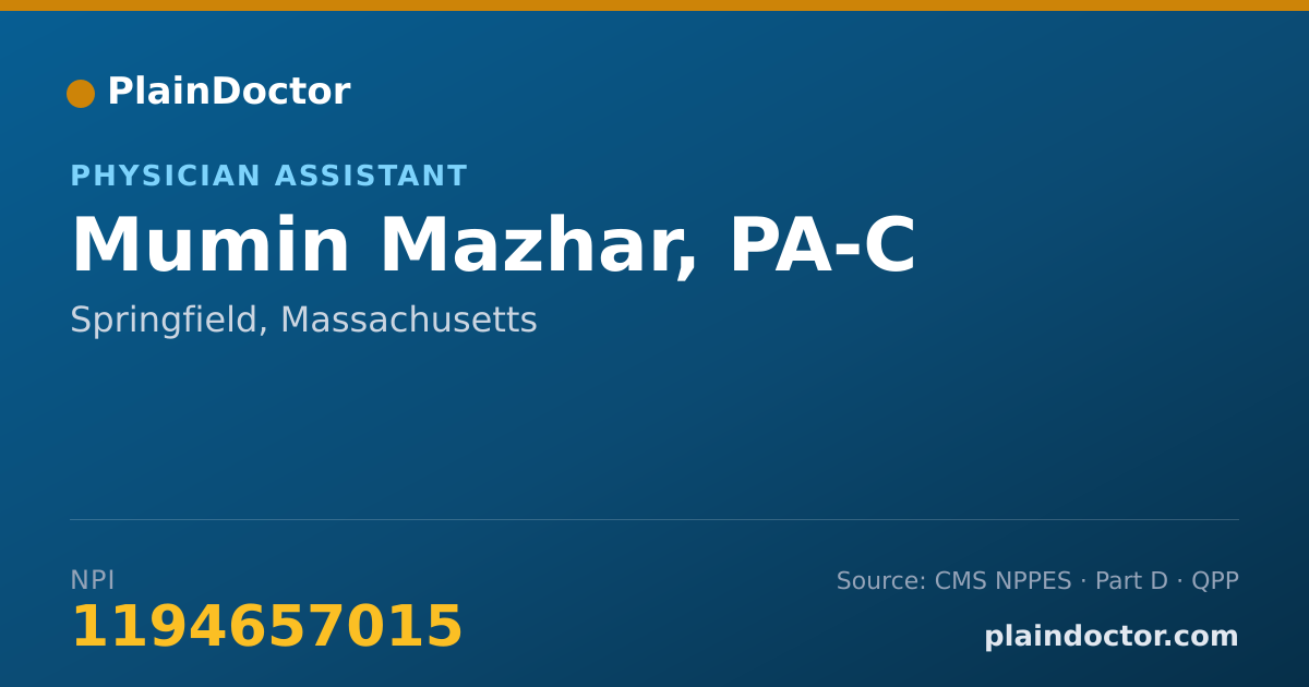 Shareable card for Mumin Mazhar, PA-C - Physician Assistant, Springfield, MA