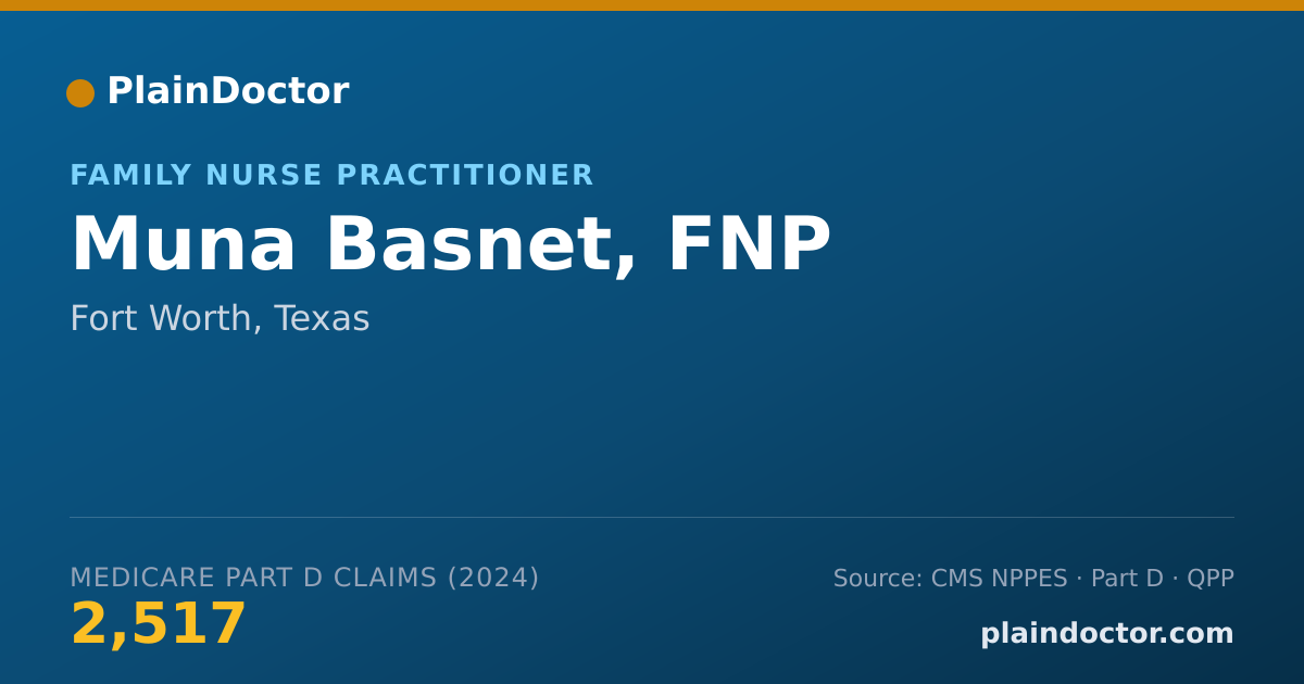 Shareable card for Muna Basnet, FNP - Family Nurse Practitioner, Fort Worth, TX