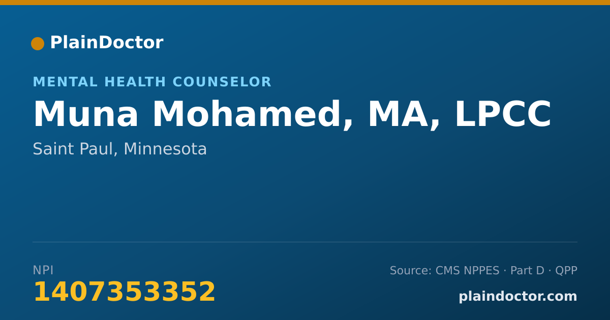 Shareable card for Muna Mohamed, MA, LPCC - Mental Health Counselor, Saint Paul, MN