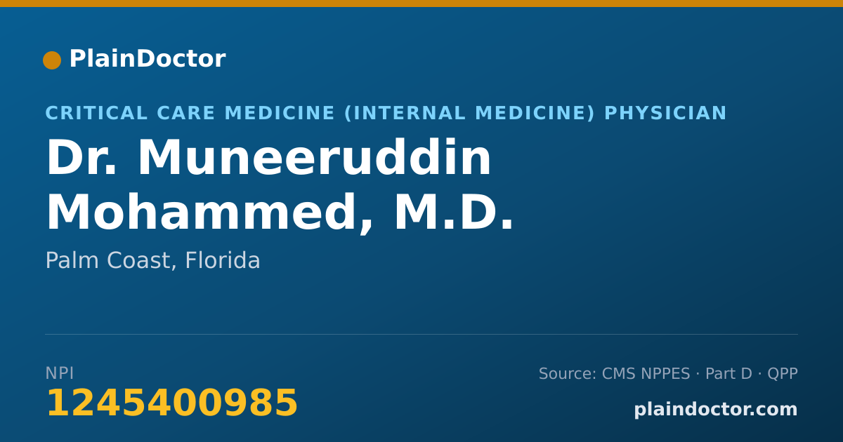 Shareable card for Muneeruddin Mohammed, M.D. - Critical Care Medicine (Internal Medicine) Physician, Palm Coast, FL