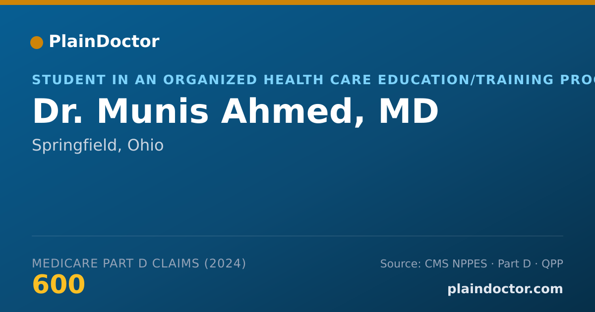 Shareable card for Munis Ahmed, MD - Student in an Organized Health Care Education/Training Program, Springfield, OH