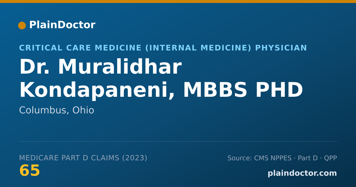 Shareable card for Muralidhar Kondapaneni, MBBS PHD - Critical Care Medicine (Internal Medicine) Physician, Columbus, OH