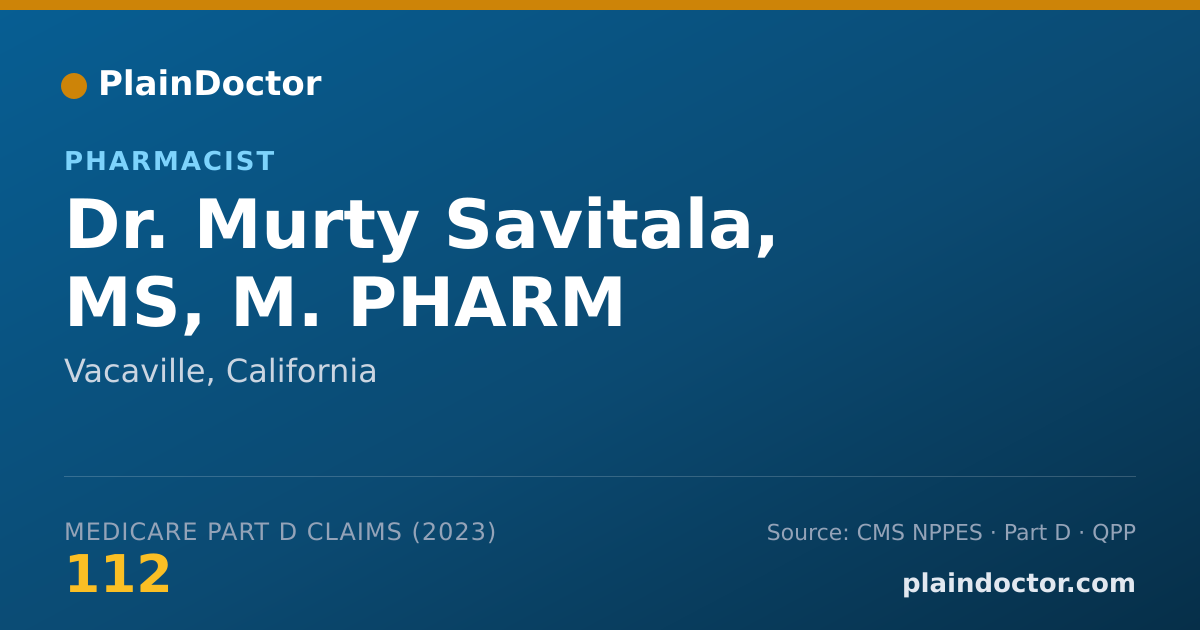 Shareable card for Murty Savitala, MS, M. PHARM - Pharmacist, Vacaville, CA