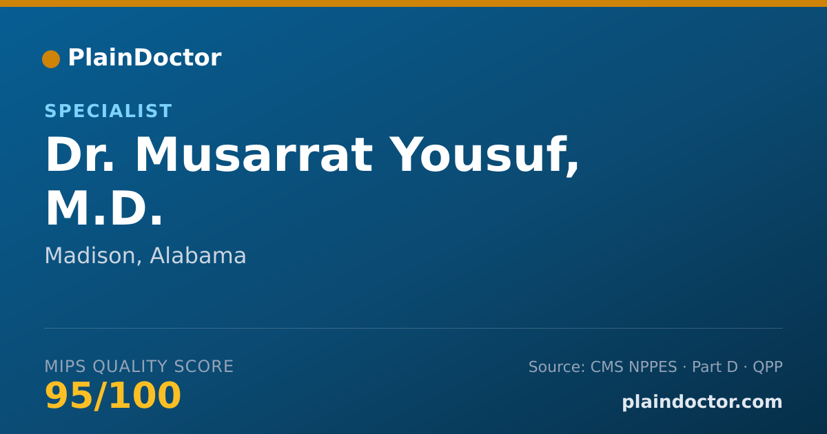 Shareable card for Musarrat Yousuf, M.D. - Specialist, Madison, AL