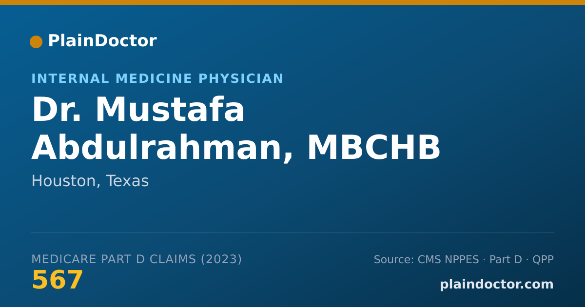 Shareable card for Mustafa Abdulrahman, MBCHB - Internal Medicine Physician, Houston, TX