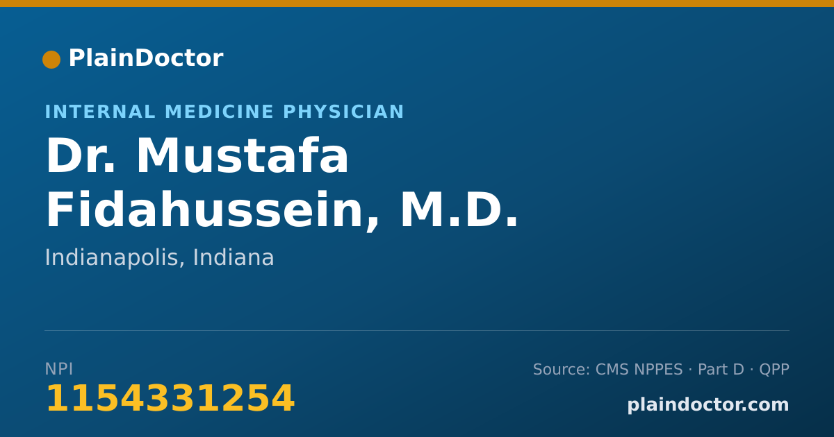 Shareable card for Mustafa Fidahussein, M.D. - Internal Medicine Physician, Indianapolis, IN