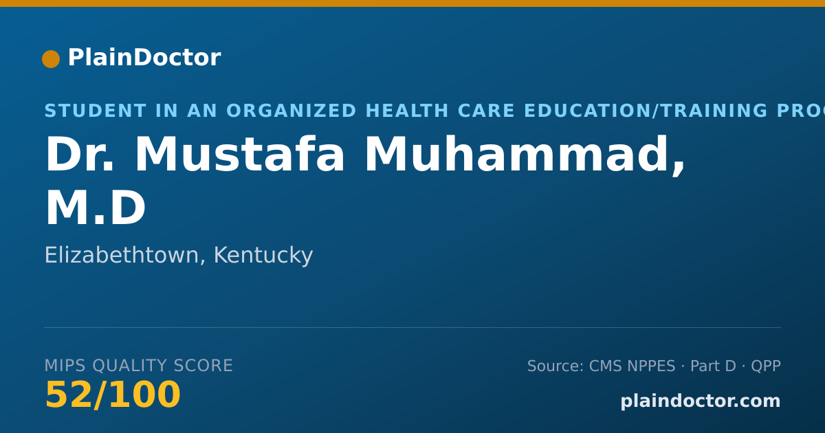 Shareable card for Mustafa Muhammad, M.D - Student in an Organized Health Care Education/Training Program, Elizabethtown, KY