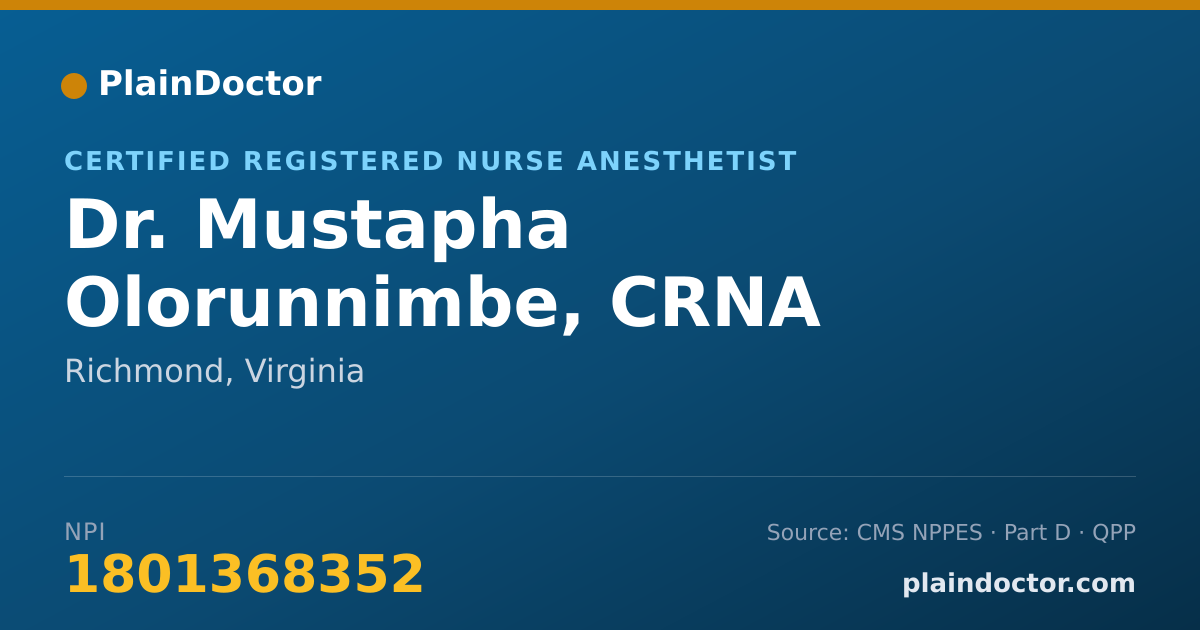 Shareable card for Mustapha Olorunnimbe, CRNA - Certified Registered Nurse Anesthetist, Richmond, VA