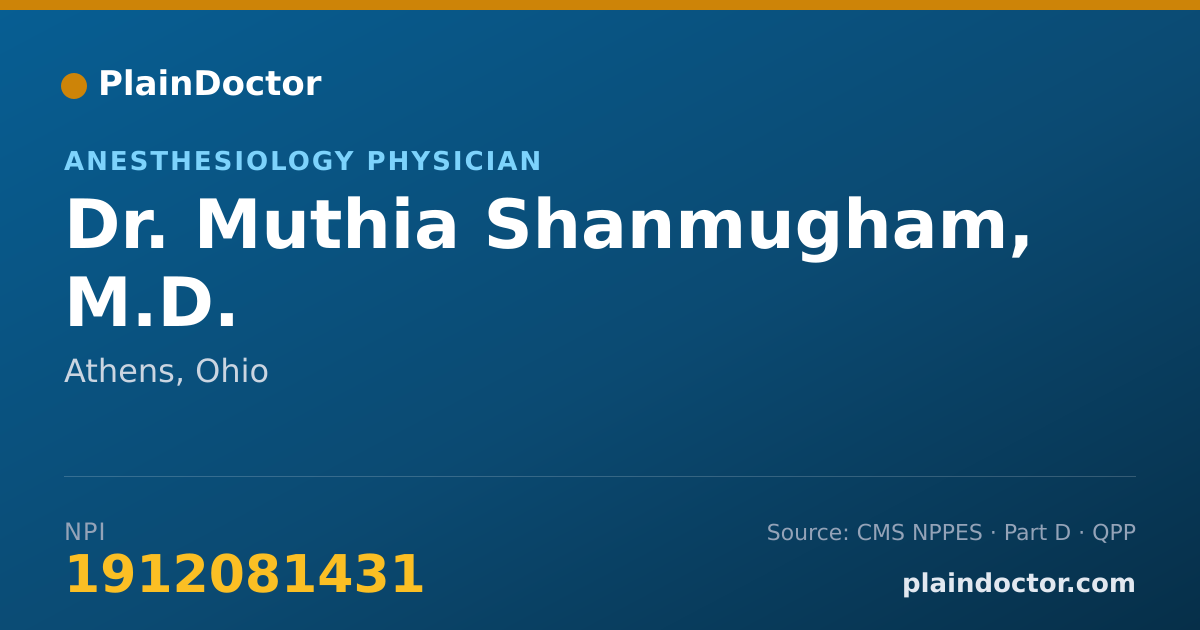 Shareable card for Muthia Shanmugham, M.D. - Anesthesiology Physician, Athens, OH