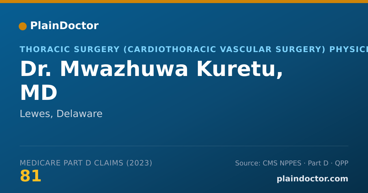 Shareable card for Mwazhuwa Kuretu, MD - Thoracic Surgery (Cardiothoracic Vascular Surgery) Physician, Lewes, DE