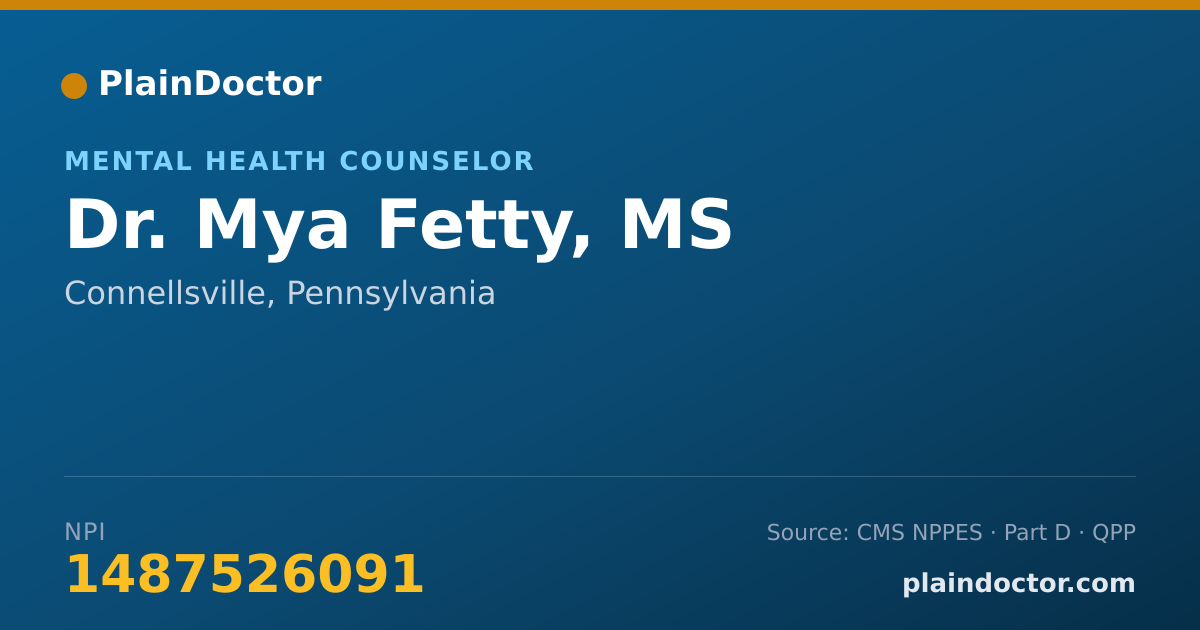 Shareable card for Mya Fetty, MS - Mental Health Counselor, Connellsville, PA
