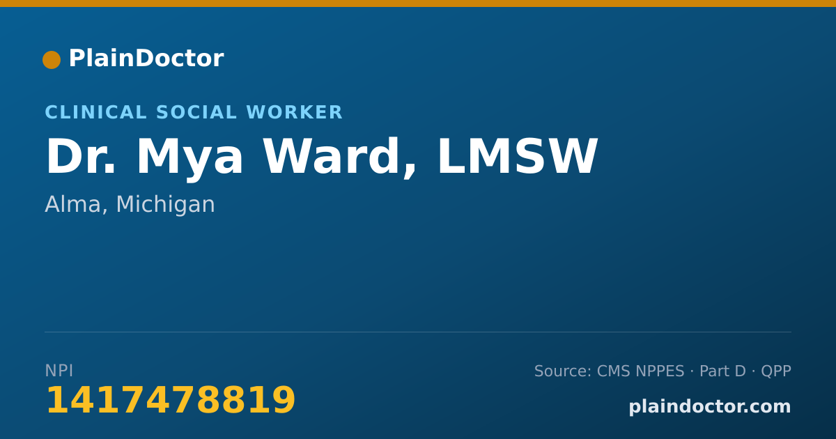 Shareable card for Mya Ward, LMSW - Clinical Social Worker, Alma, MI