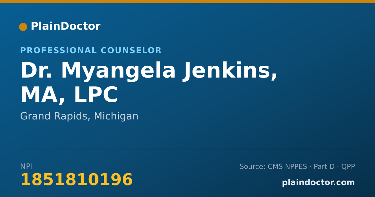 Shareable card for Myangela Jenkins, MA, LPC - Professional Counselor, Grand Rapids, MI