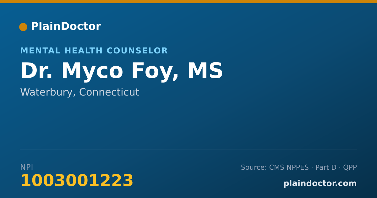 Shareable card for Myco Foy, MS - Mental Health Counselor, Waterbury, CT