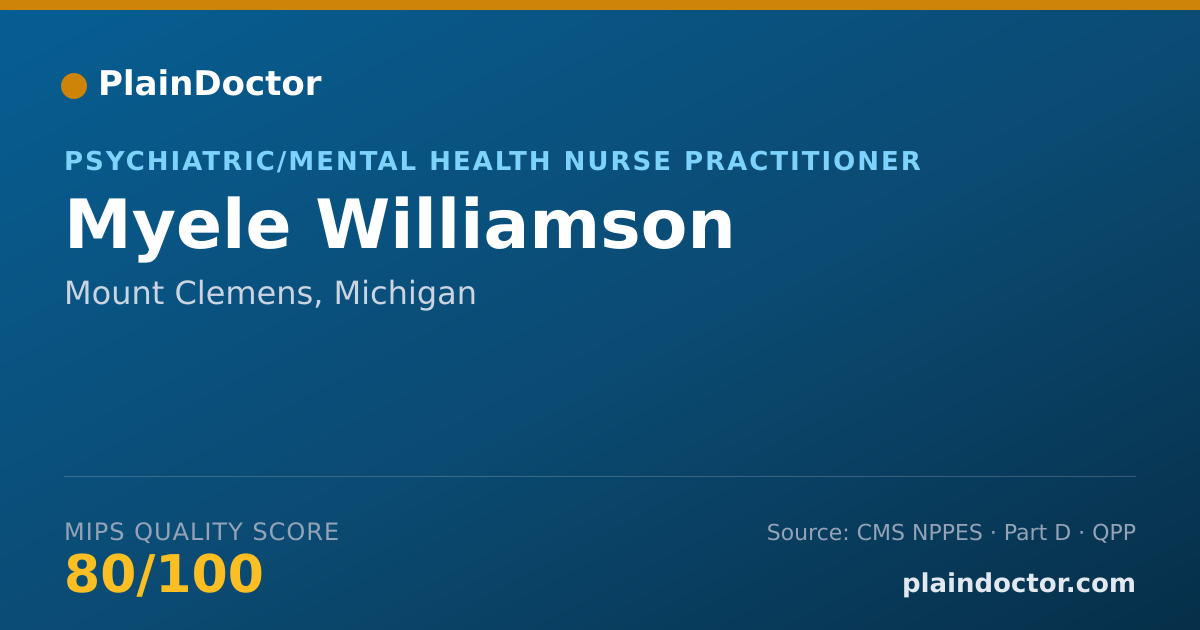 Shareable card for Myele Williamson - Psychiatric/Mental Health Nurse Practitioner, Mount Clemens, MI