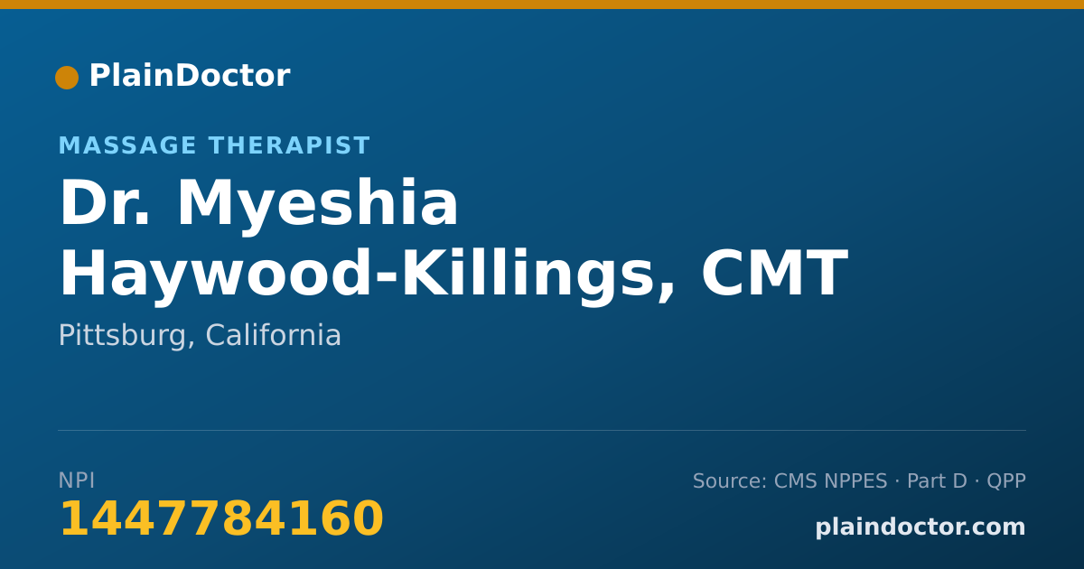 Shareable card for Myeshia Haywood-Killings, CMT - Massage Therapist, Pittsburg, CA