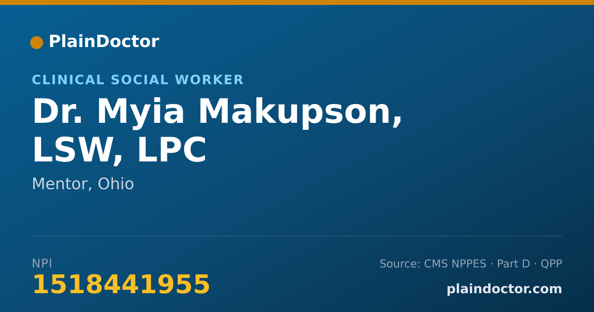Shareable card for Myia Makupson, LSW, LPC - Clinical Social Worker, Mentor, OH