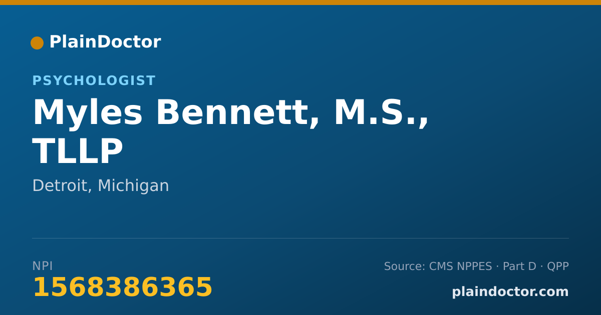 Shareable card for Myles Bennett, M.S., TLLP - Psychologist, Detroit, MI