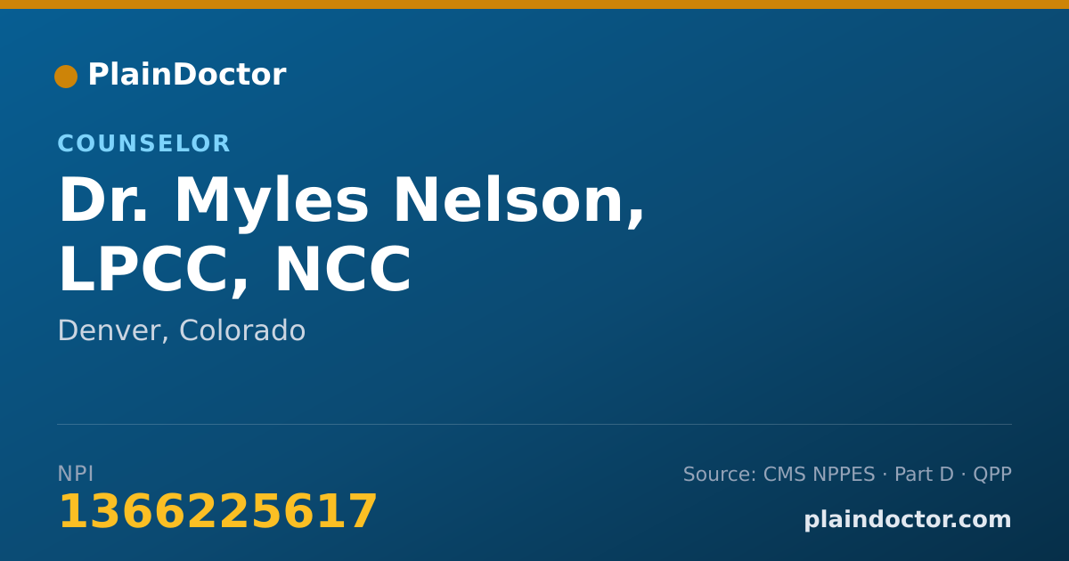 Shareable card for Myles Nelson, LPCC, NCC - Counselor, Denver, CO