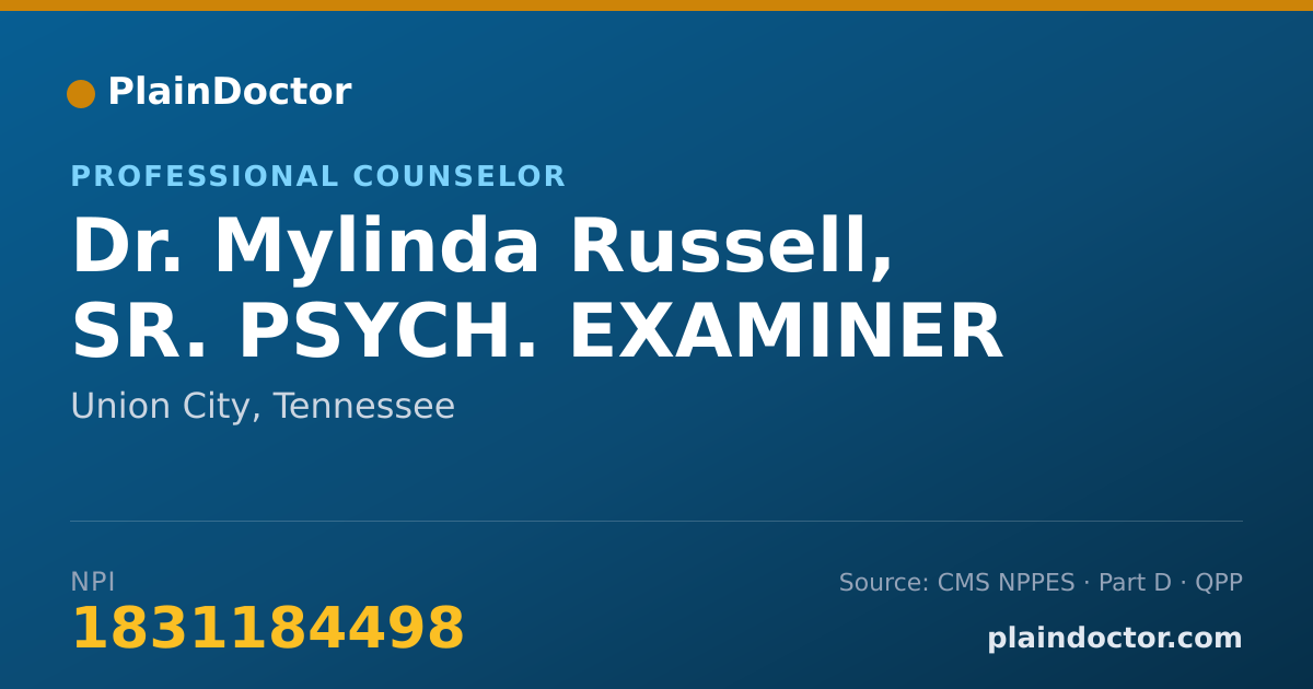 Shareable card for Mylinda Russell, SR. PSYCH. EXAMINER - Professional Counselor, Union City, TN