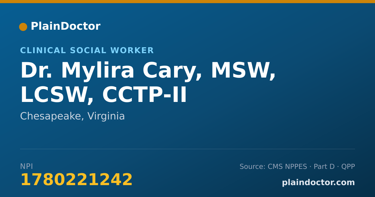 Shareable card for Mylira Cary, MSW, LCSW, CCTP-II - Clinical Social Worker, Chesapeake, VA
