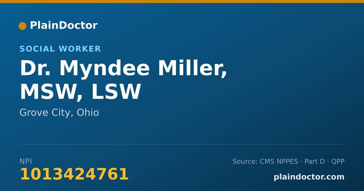 Shareable card for Myndee Miller, MSW, LSW - Social Worker, Grove City, OH