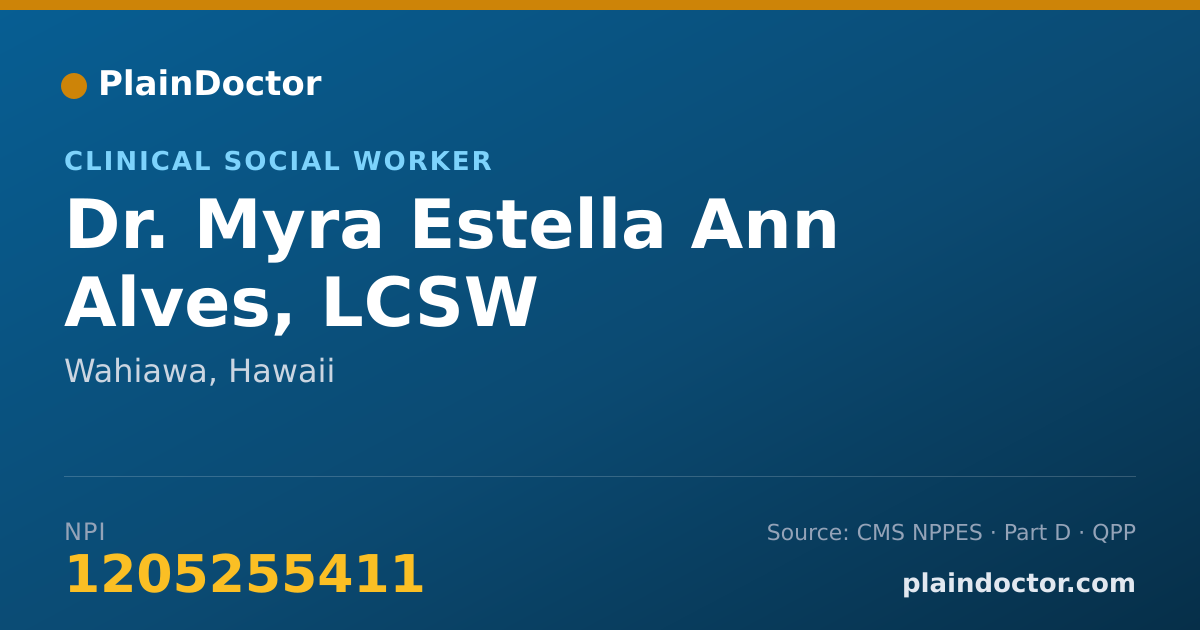 Shareable card for Myra Estella Ann Alves, LCSW - Clinical Social Worker, Wahiawa, HI