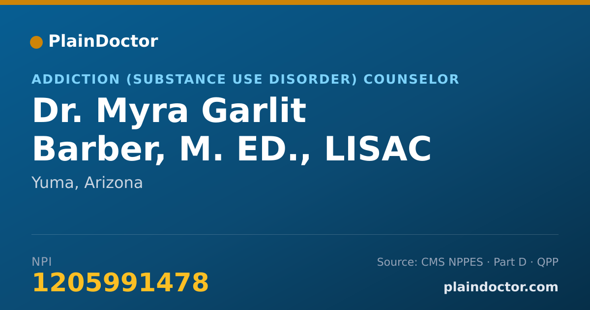 Shareable card for Myra Garlit Barber, M. ED., LISAC - Addiction (Substance Use Disorder) Counselor, Yuma, AZ