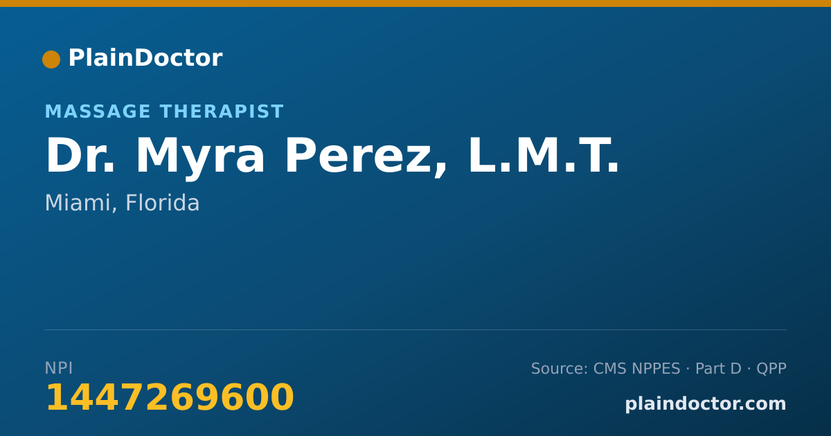 Shareable card for Myra Perez, L.M.T. - Massage Therapist, Miami, FL