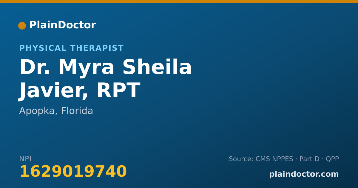 Shareable card for Myra Sheila Javier, RPT - Physical Therapist, Apopka, FL