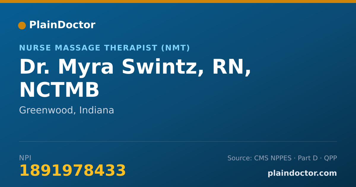 Shareable card for Myra Swintz, RN, NCTMB - Nurse Massage Therapist (NMT), Greenwood, IN