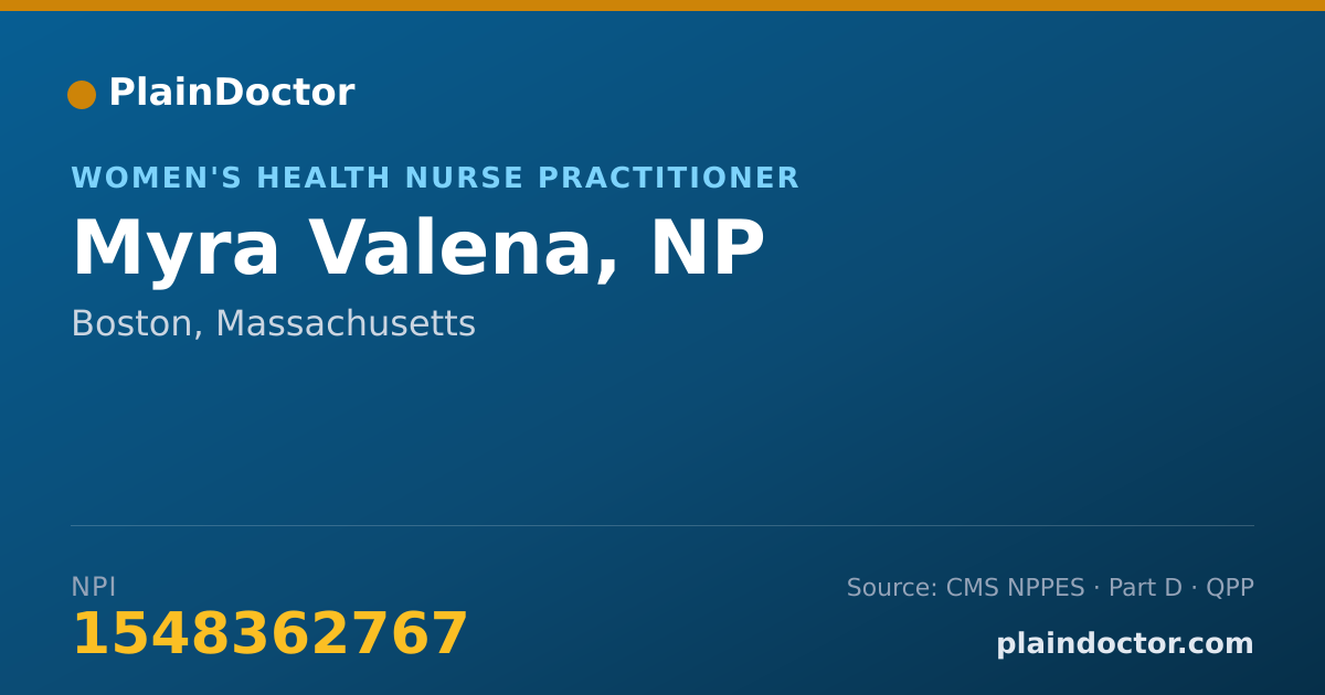Shareable card for Myra Valena, NP - Women's Health Nurse Practitioner, Boston, MA