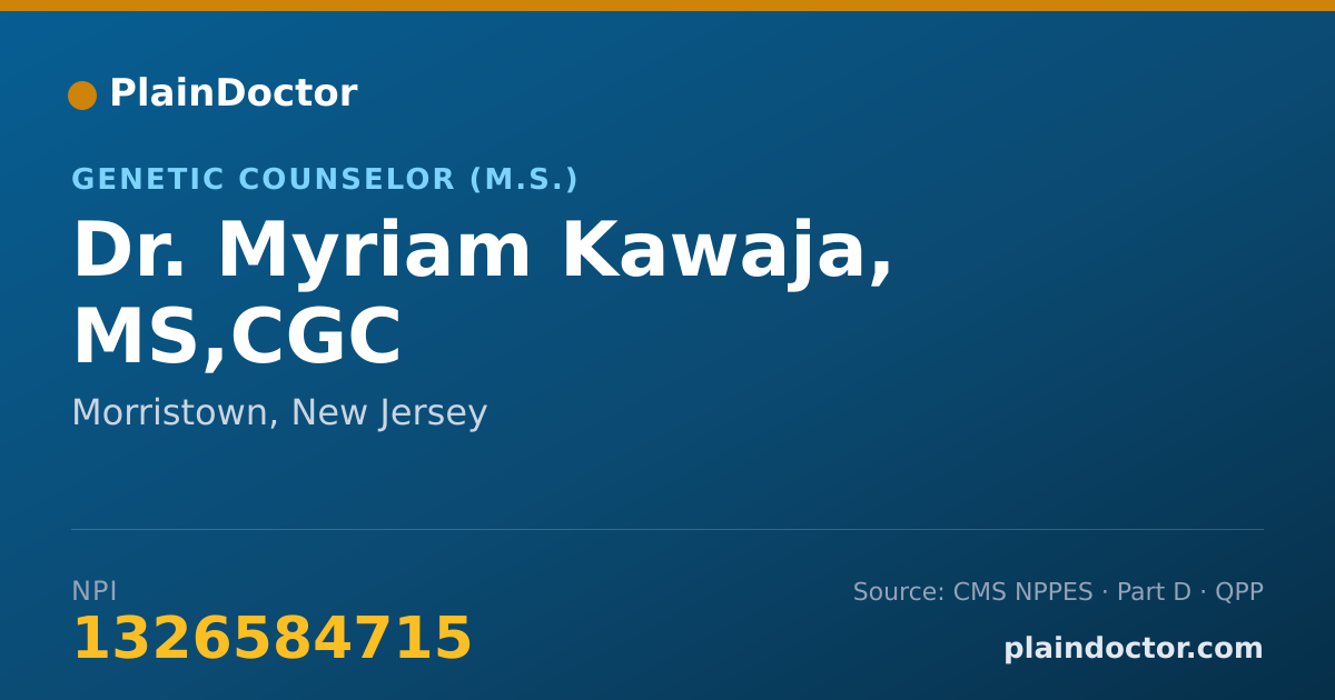 Shareable card for Myriam Kawaja, MS,CGC - Genetic Counselor (M.S.), Morristown, NJ