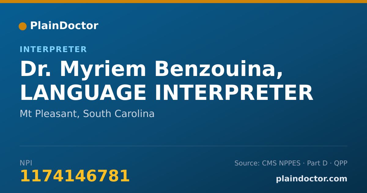 Shareable card for Myriem Benzouina, LANGUAGE INTERPRETER - Interpreter, Mt Pleasant, SC