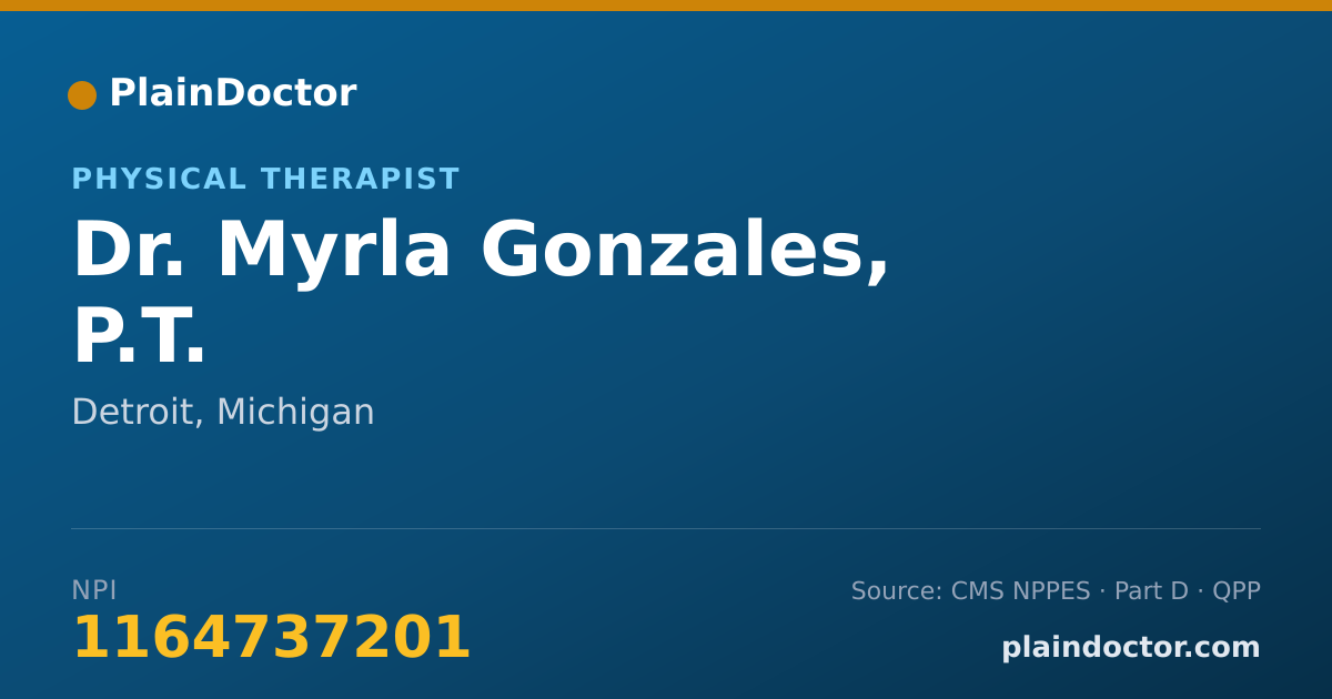 Shareable card for Myrla Gonzales, P.T. - Physical Therapist, Detroit, MI