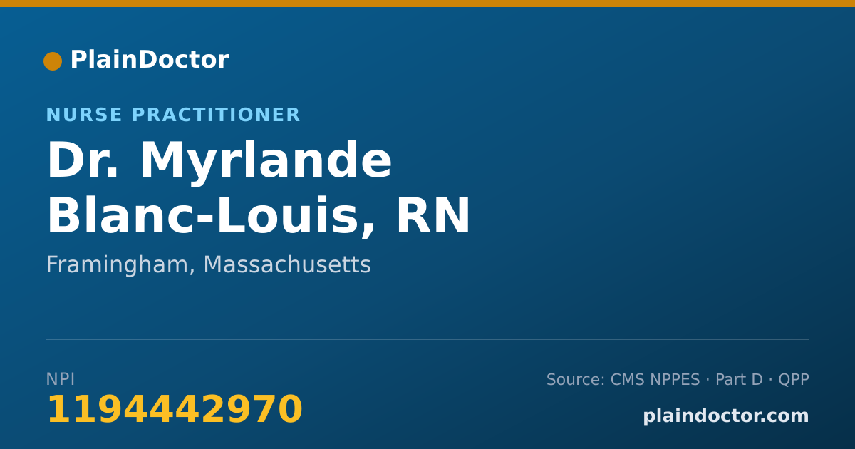 Shareable card for Myrlande Blanc-Louis, RN - Nurse Practitioner, Framingham, MA