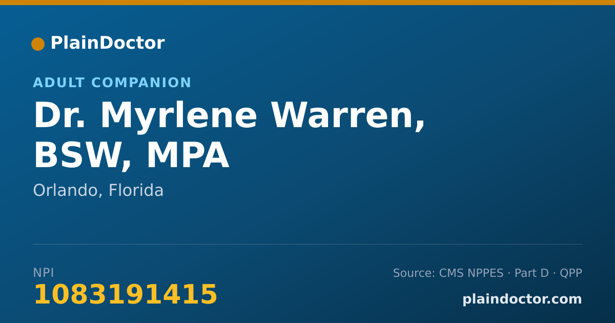 Shareable card for Myrlene Warren, BSW, MPA - Adult Companion, Orlando, FL