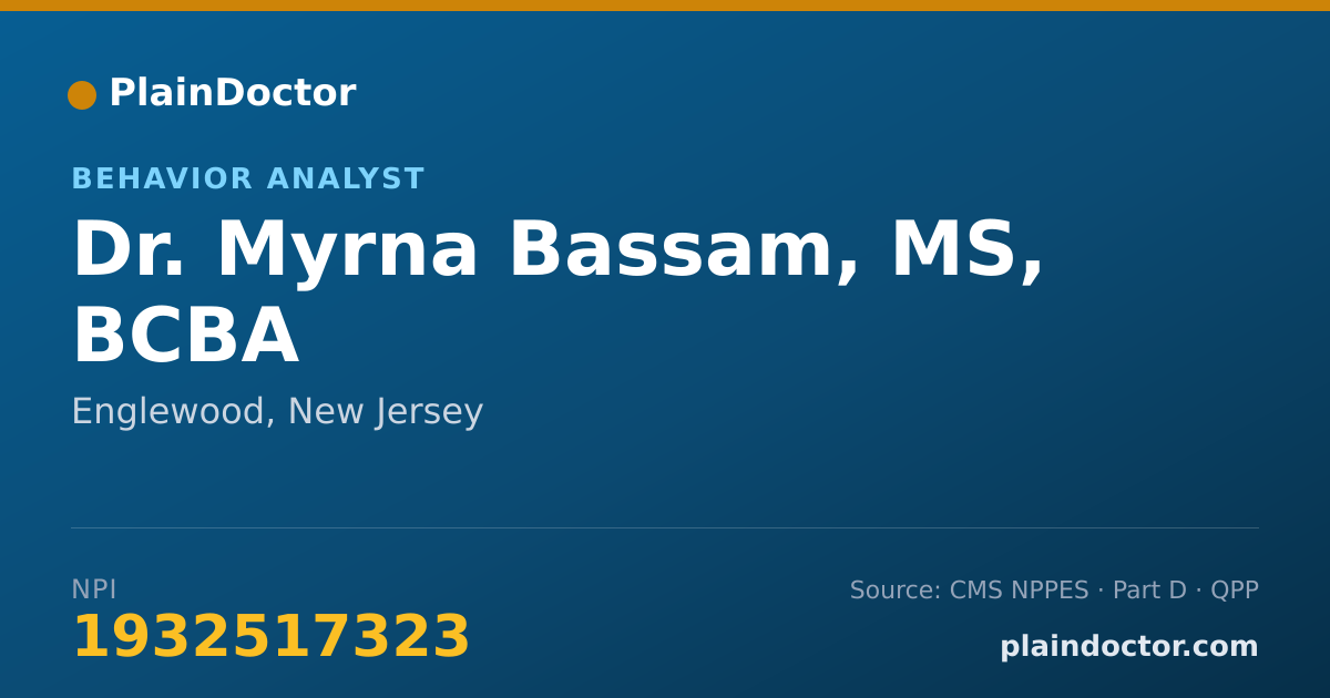 Shareable card for Myrna Bassam, MS, BCBA - Behavior Analyst, Englewood, NJ