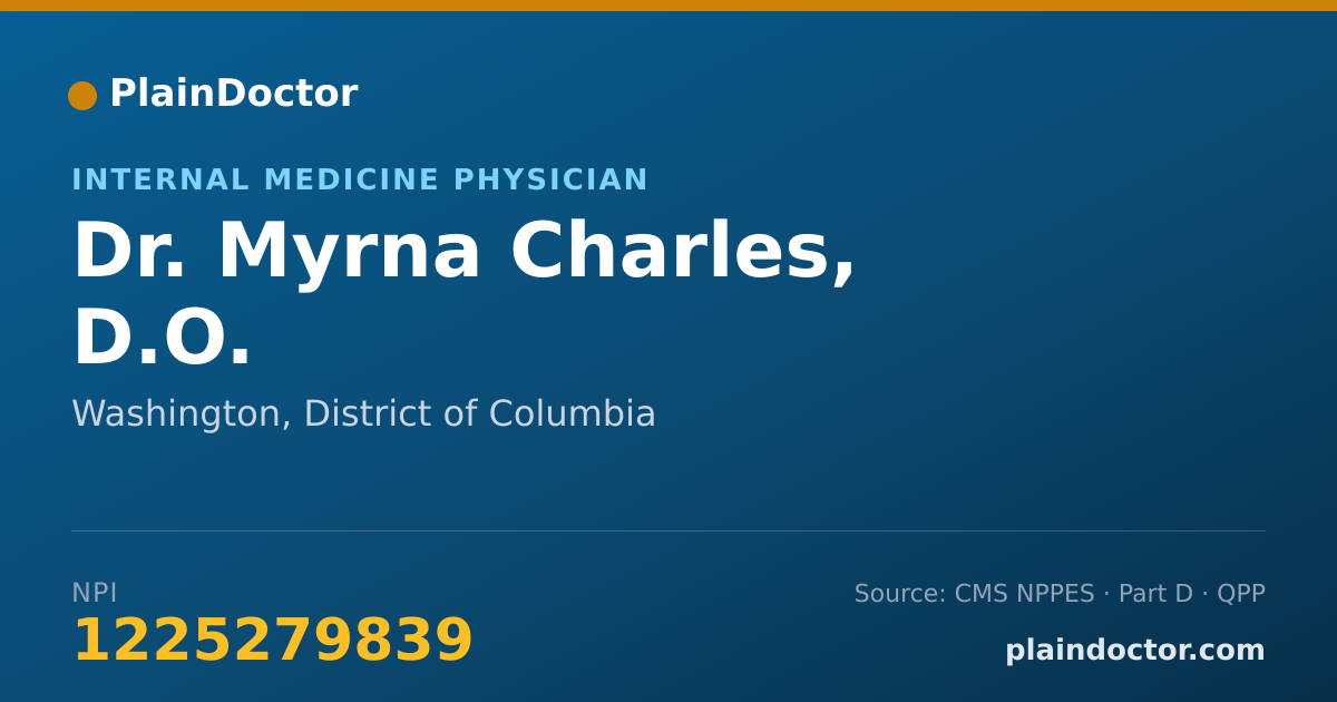 Shareable card for Myrna Charles, D.O. - Internal Medicine Physician, Washington, DC