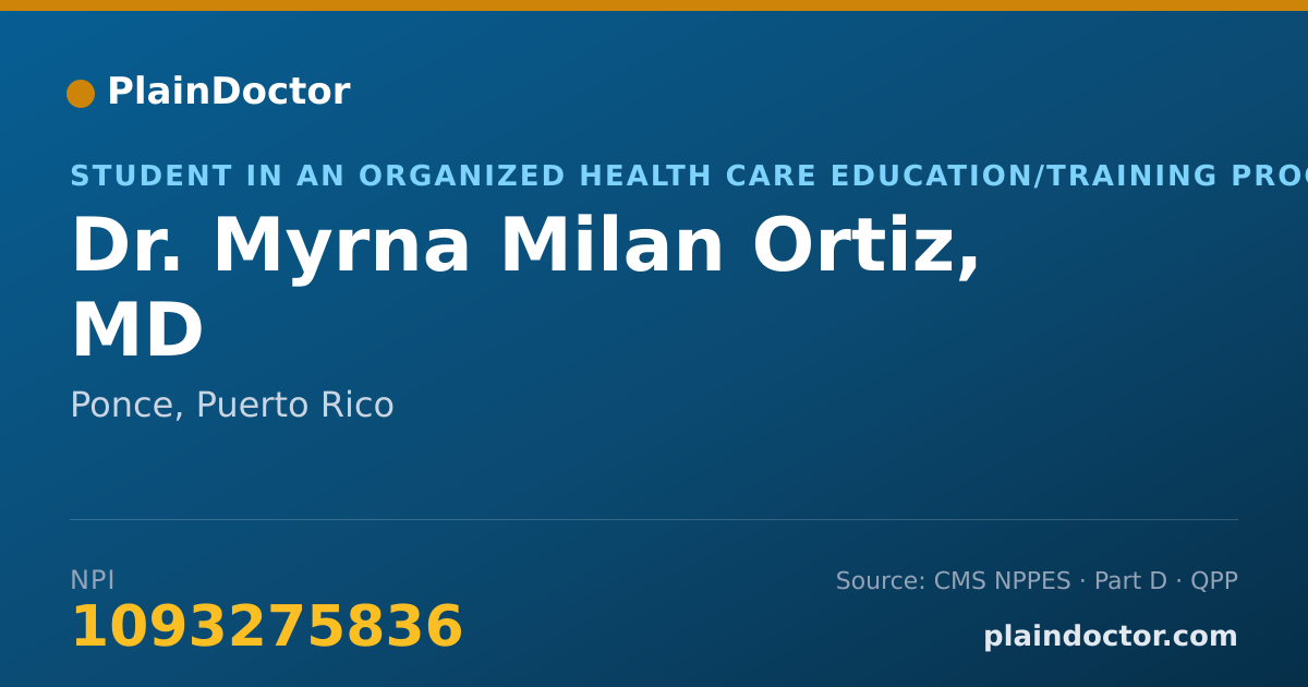 Shareable card for Myrna Milan Ortiz, MD - Student in an Organized Health Care Education/Training Program, Ponce, PR