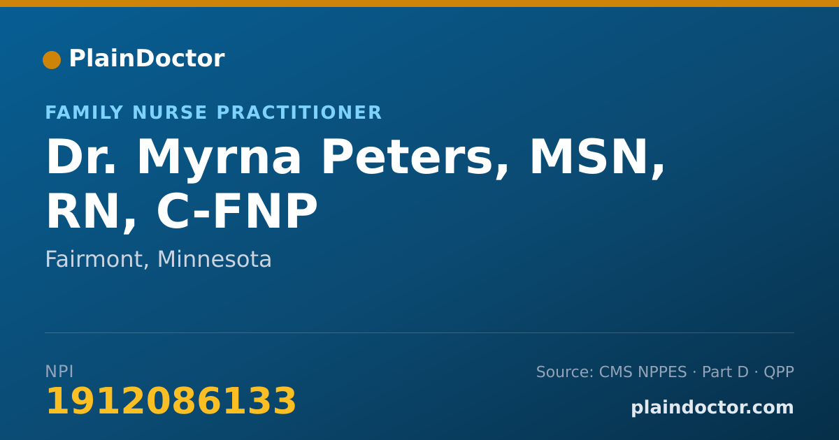 Shareable card for Myrna Peters, MSN, RN, C-FNP - Family Nurse Practitioner, Fairmont, MN