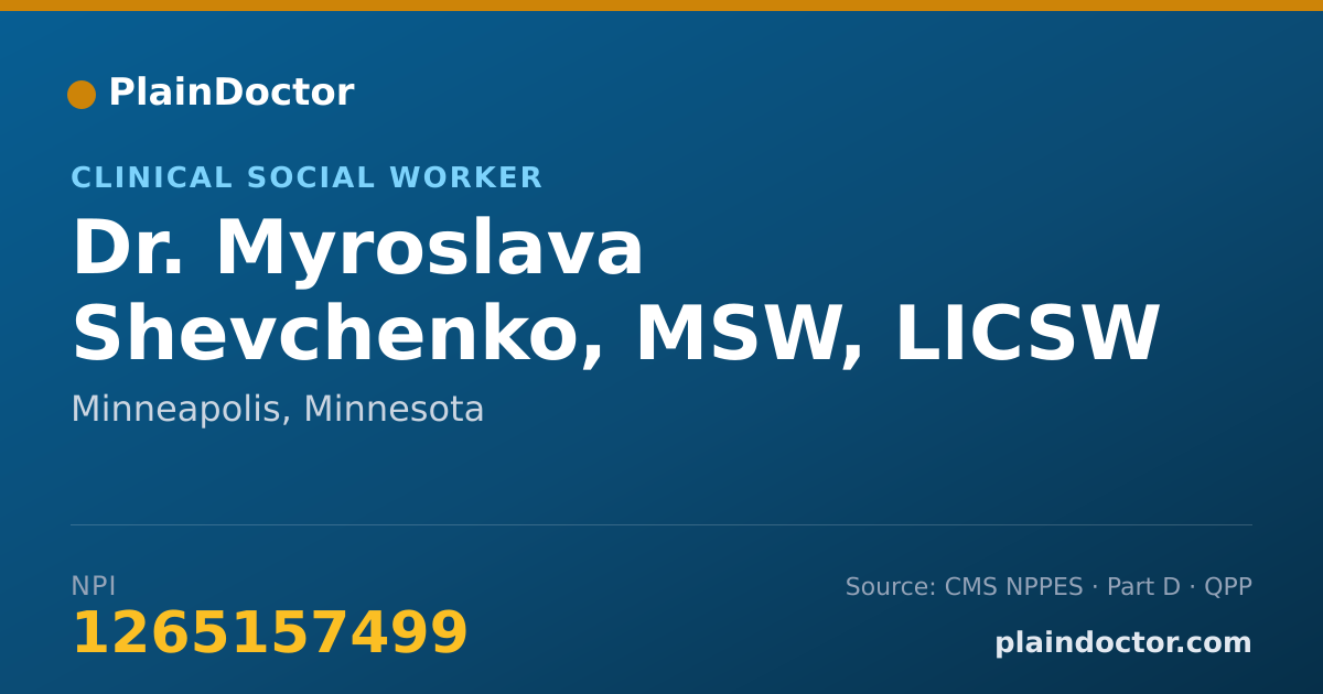 Shareable card for Myroslava Shevchenko, MSW, LICSW - Clinical Social Worker, Minneapolis, MN