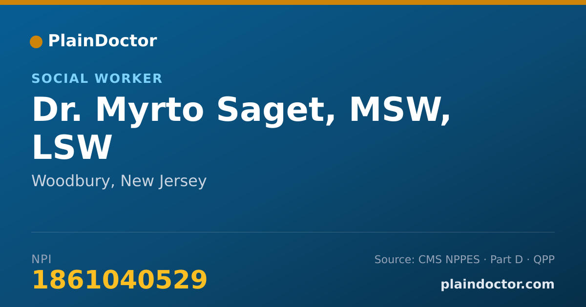 Shareable card for Myrto Saget, MSW, LSW - Social Worker, Woodbury, NJ