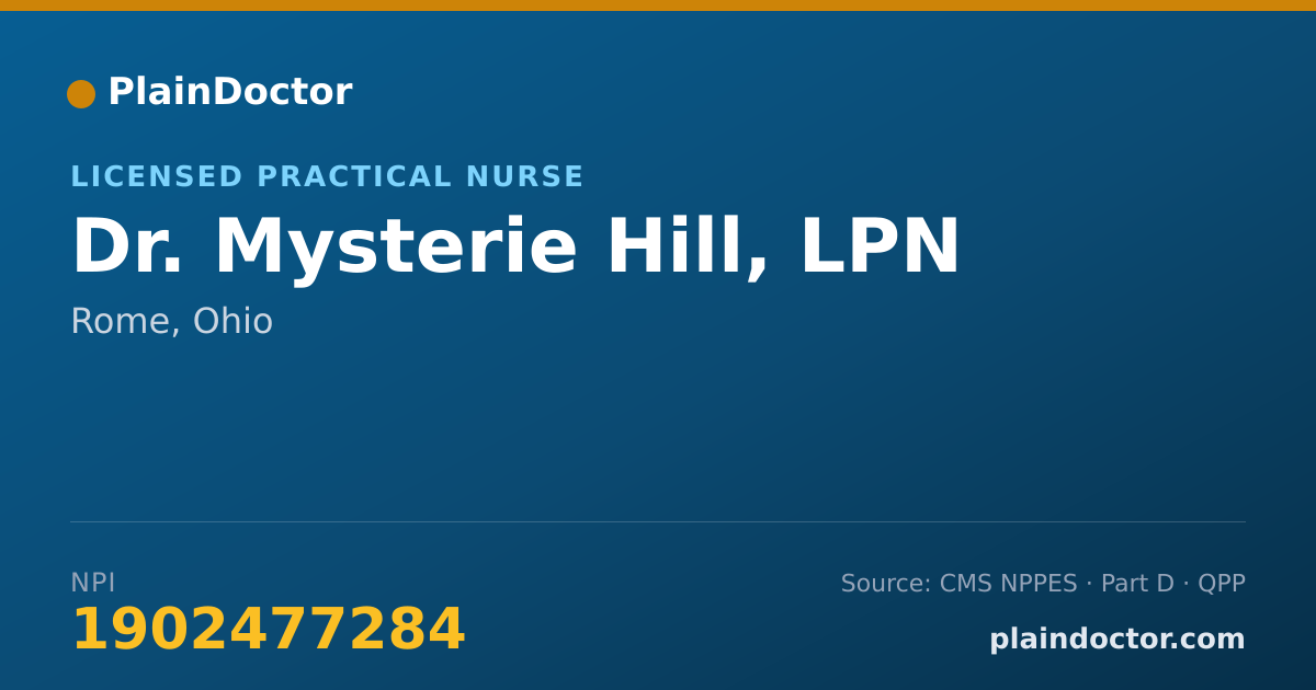 Shareable card for Mysterie Hill, LPN - Licensed Practical Nurse, Rome, OH