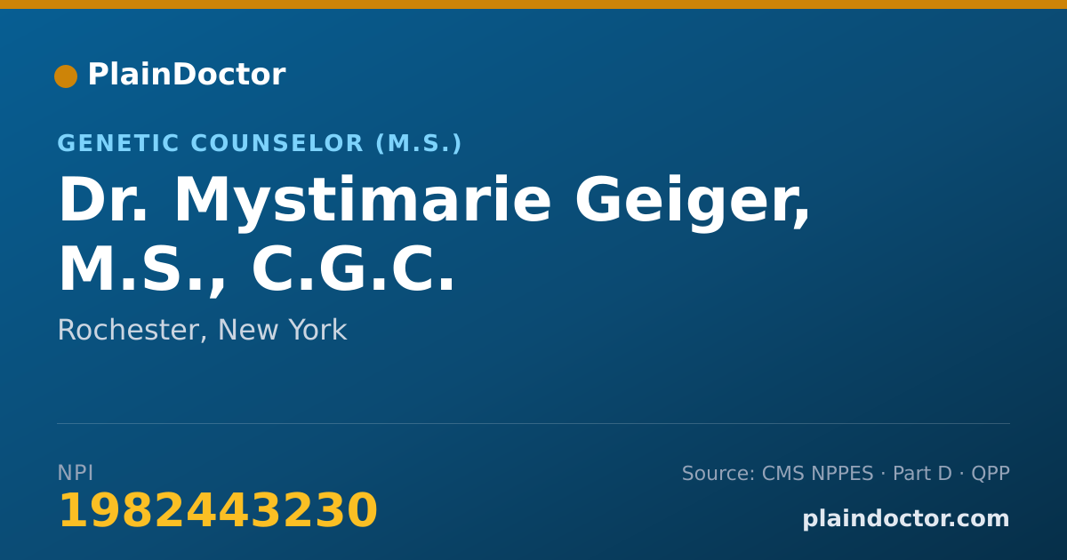 Shareable card for Mystimarie Geiger, M.S., C.G.C. - Genetic Counselor (M.S.), Rochester, NY