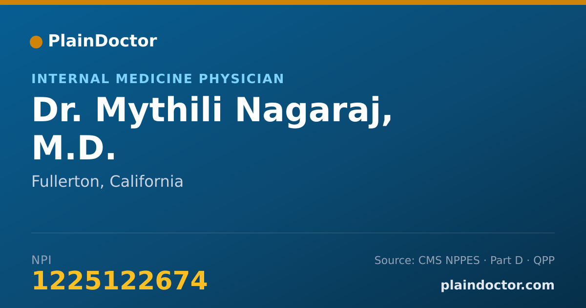Shareable card for Mythili Nagaraj, M.D. - Internal Medicine Physician, Fullerton, CA